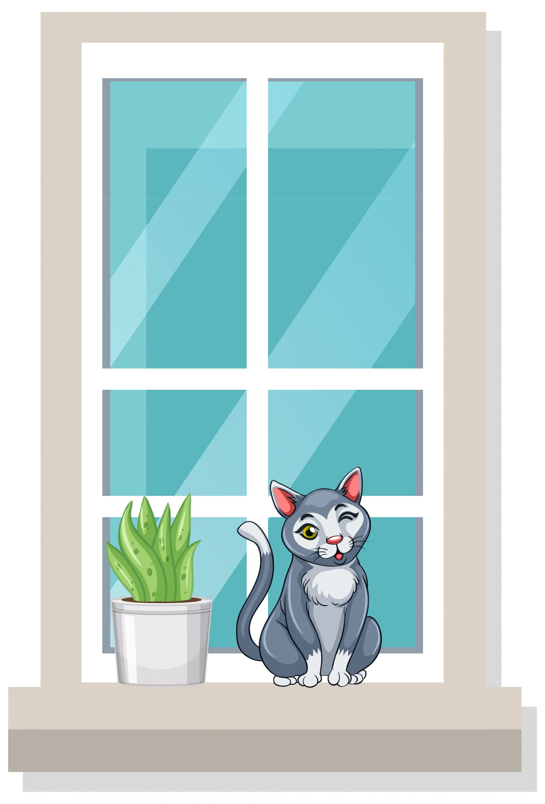 A cat sitting on narrow window  illustration